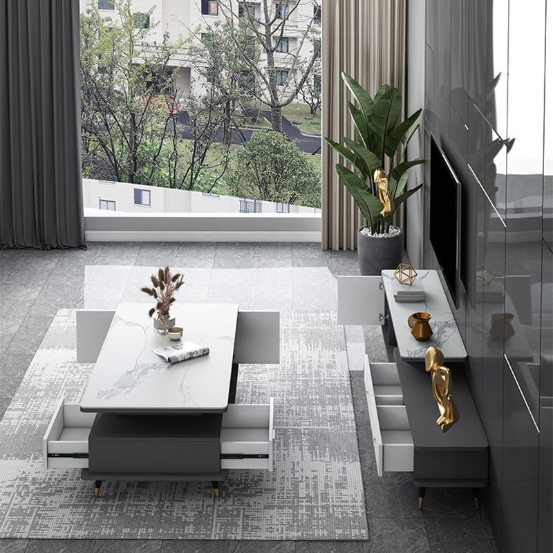 4 Legs Base Design Wood-based Material Square Grey/white Coffee Table