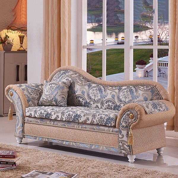 Bohemian Style Chaise Lounge Upholstered Chaise with Rolled Arms for Bedroom