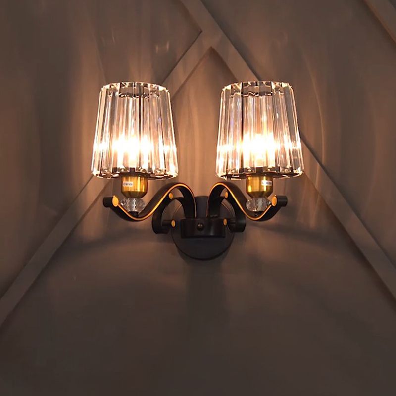 Wall Sconce Light Modern Living Room Wall Mount Lamp with Conic Crystal Shade in Black