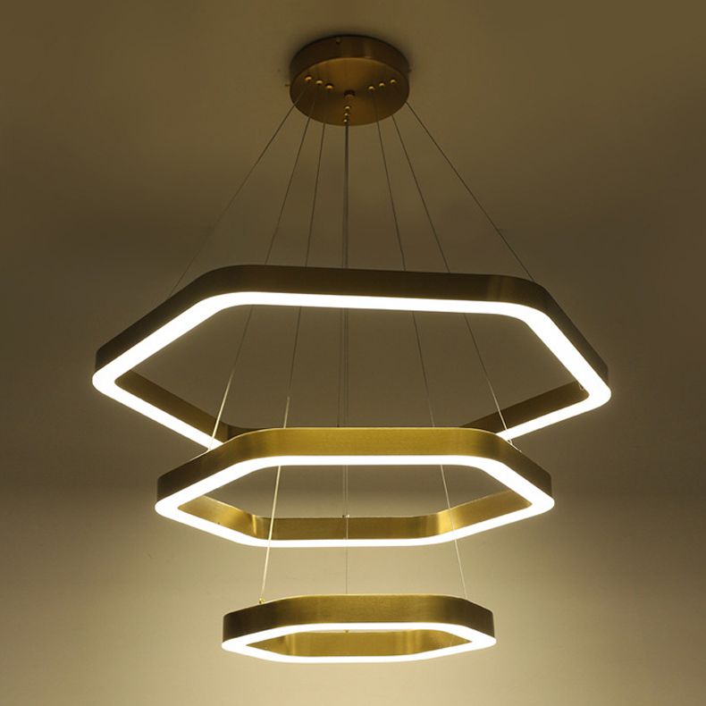 Modern Hexagon Chandelier Light Fixtures 3-Tier Hanging Pendant Lamps with White Acrylic Shade