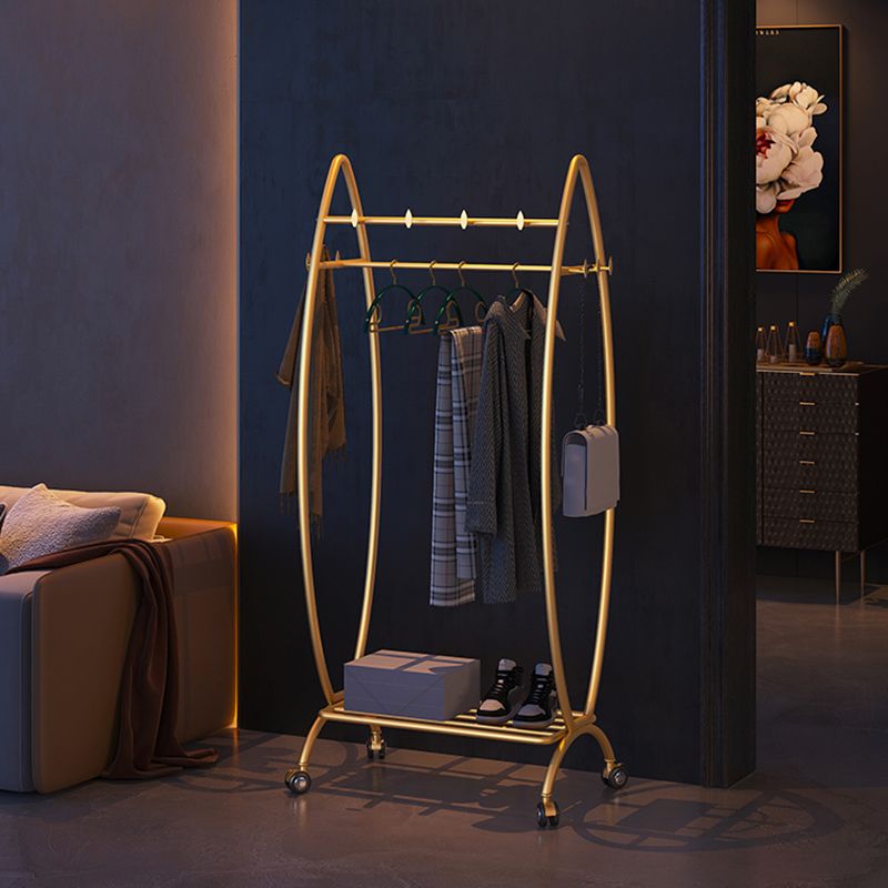 Modern Hanger Free Standing Golden Metal Coat Rack with Storage Shelves