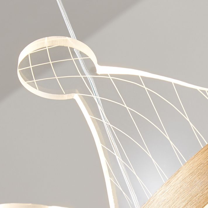 Minimalist LED Suspension Light Gold Crown Shaped Chandelier with Acrylic Diffuser