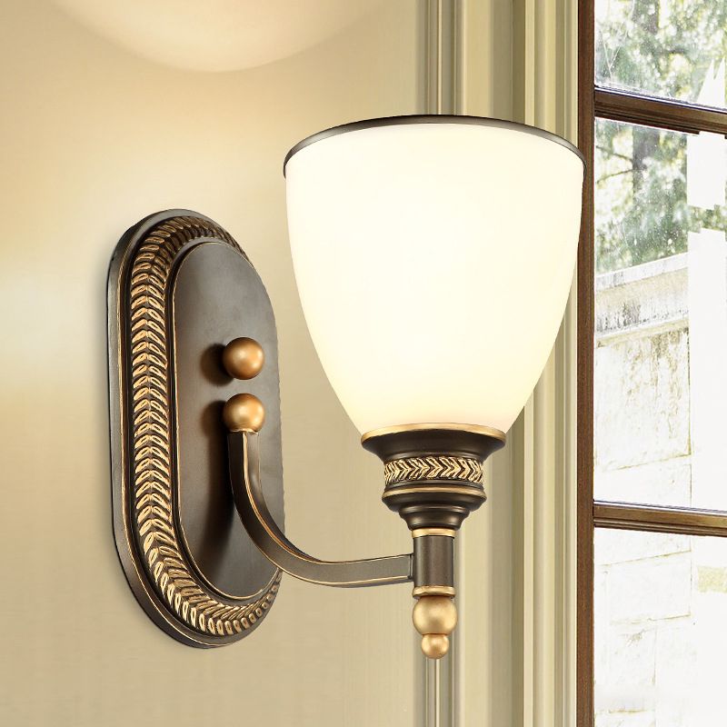 Bell Shade Frosted Glass Wall Mount Light Retro Corridor Wall Lighting for Bedroom