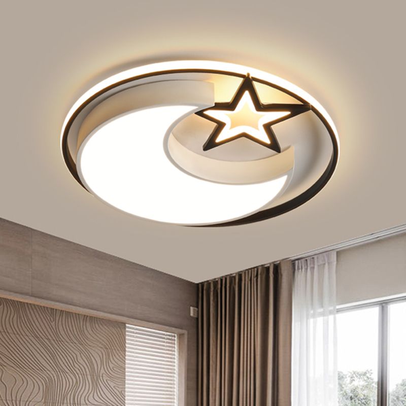 Moon and Star Bedroom Flush Light Acrylic LED Contemporary Ceiling Mounted Fixture in Black