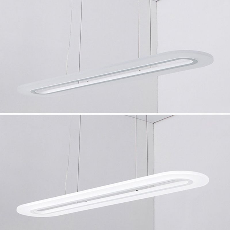 Modern Minimalist Oval Island Light Acrylic LED Strip Restaurant Pendant Lighting In White