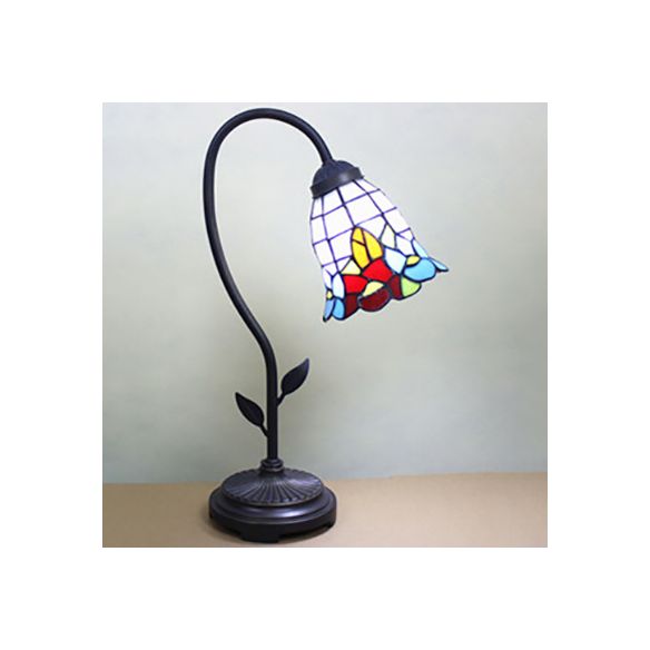 Blue/Red/Yellow Cone/Bell Shade Table Lamp Tiffany Stylish 1 Light Stainless Glass Table Lighting with Curved Arm