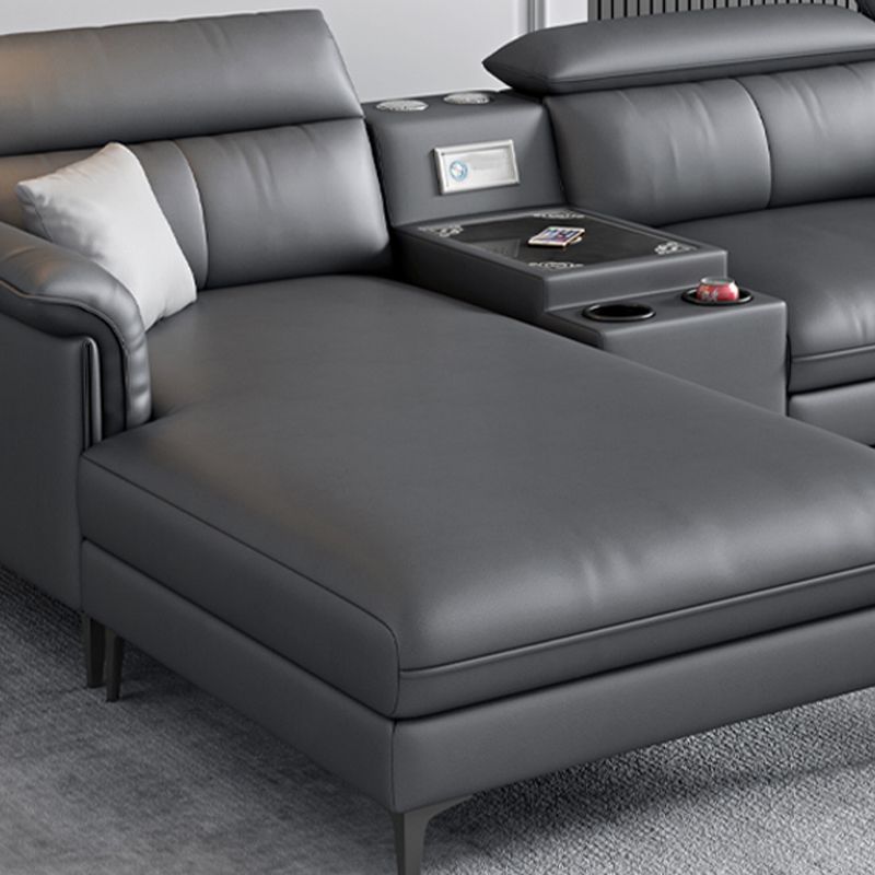 Dark Gray Modern Pillow Top Arm Sectional with Removable Cushions for Living Room