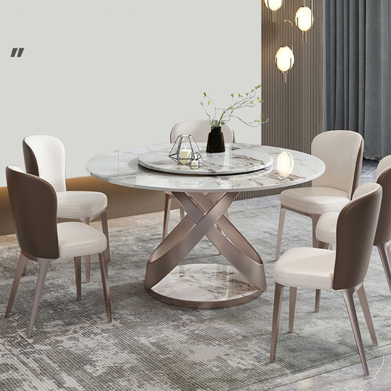 Mesa de comedor de piedra redonda de mesa contemporánea con base de pedestal sin plataforma giratoria