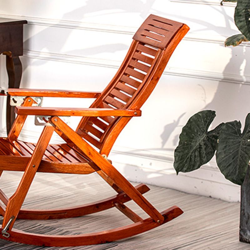 Traditional Rocking Chair Solid Wood Frame Slatted Backrest Indoor Rocking Chair