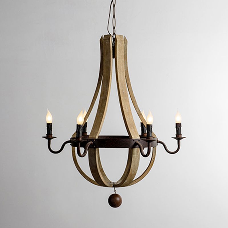 Vintage Brown Wooden Candlestick Pendant Light Rustic Traditional Dining Room Chandelier Lighting