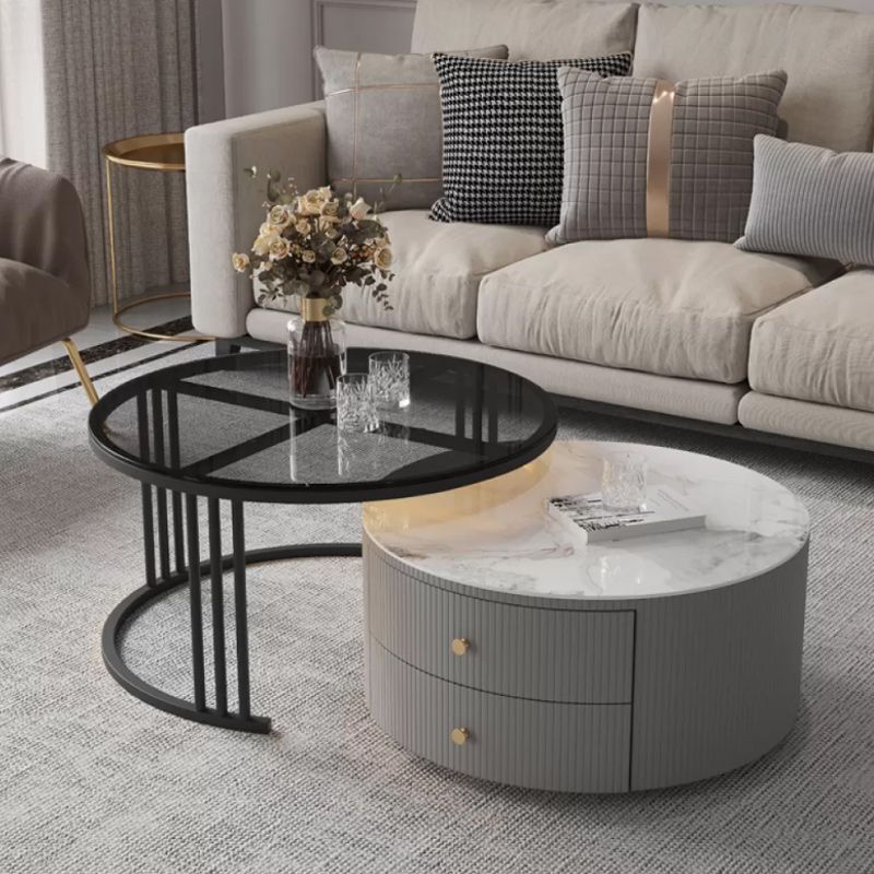 Modern Round End Table Living Room No Distressing Side Table with Drawers