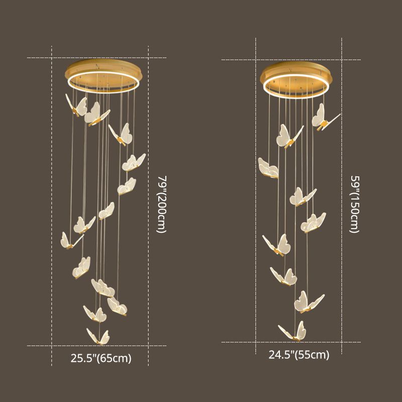Butterfly Spiral Treppe Deckenbeleuchtung Acryl moderner LED-Multi-Licht-Anhänger in Gold