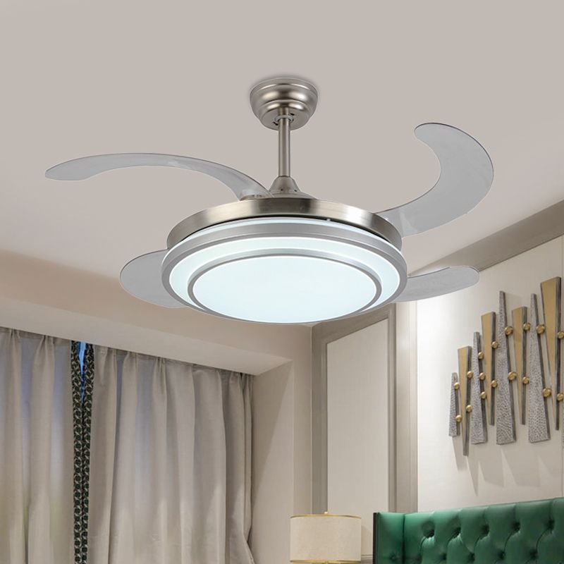 36 "W Nickle Circle Pendant Lüfterbeleuchtung moderne Metall -LED -Schlafzimmer Halbflush -Mount -Licht mit 4 Klingen, Fernbedienung/Frequenzumwandlung und Fernbedienung