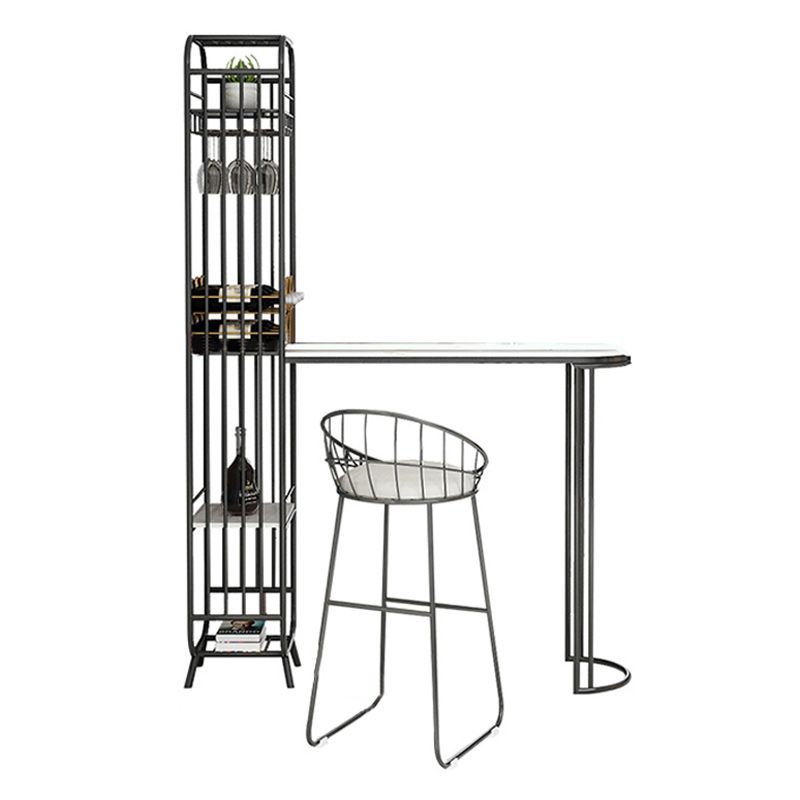 Stone Bar Dining Table Glam Rectangle Bar Table with Double Pedestal for Porch Kitchen