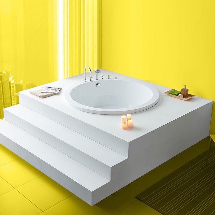 Modern Round Bath Acrylic Soaking White Back to Wall Drop-in Bathtub