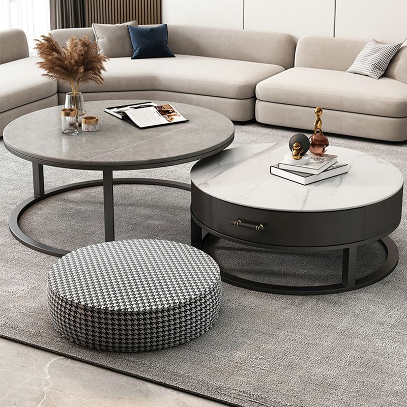 Frame Coffee Table Set Slate Cocktail Table with Storage Drawers