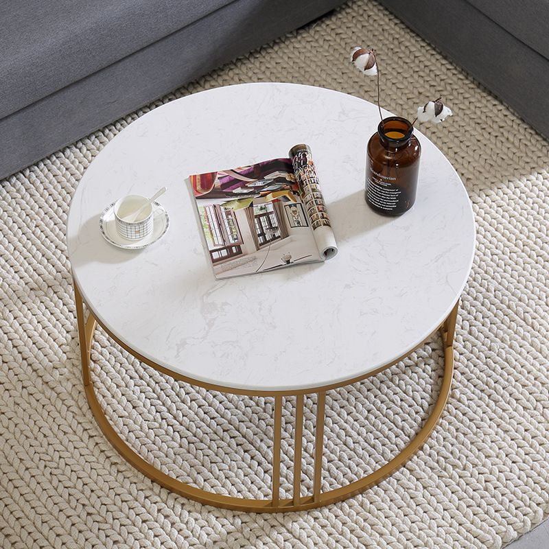 Metal Glam Fram Gold Base Coffee Table Stone Top Cocktail Table
