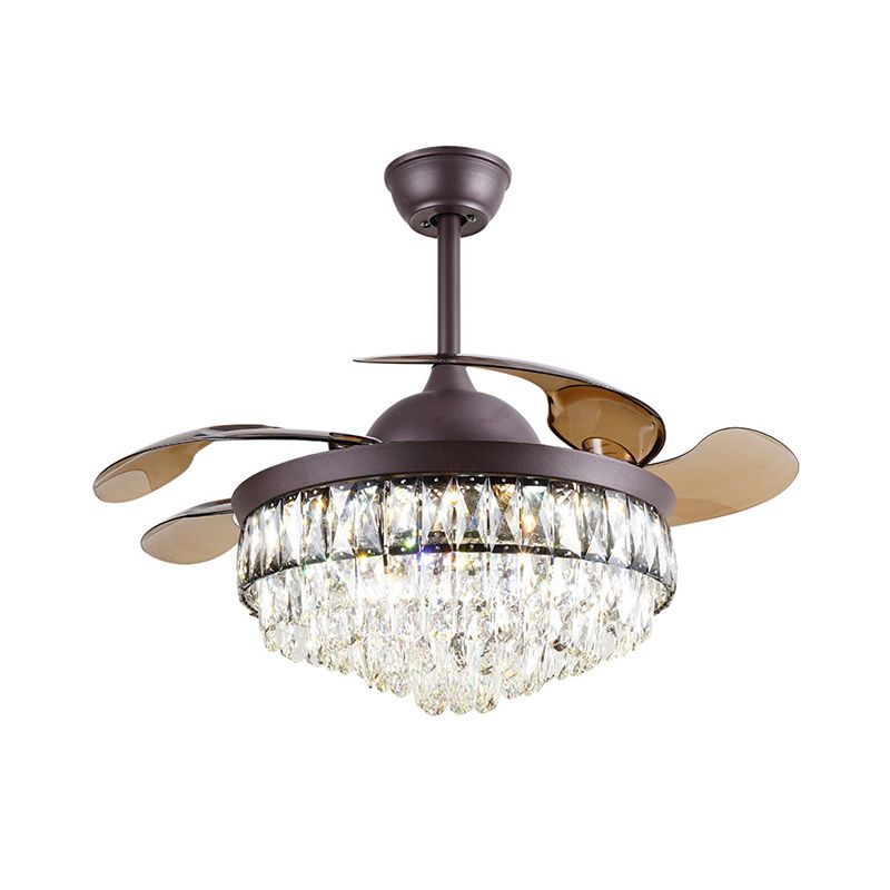4 messen woonkamer led hangende ventilator licht eenvoud zwarte semi montage verlichting met taps toelopende heldere kristalschaduw, 19 "w