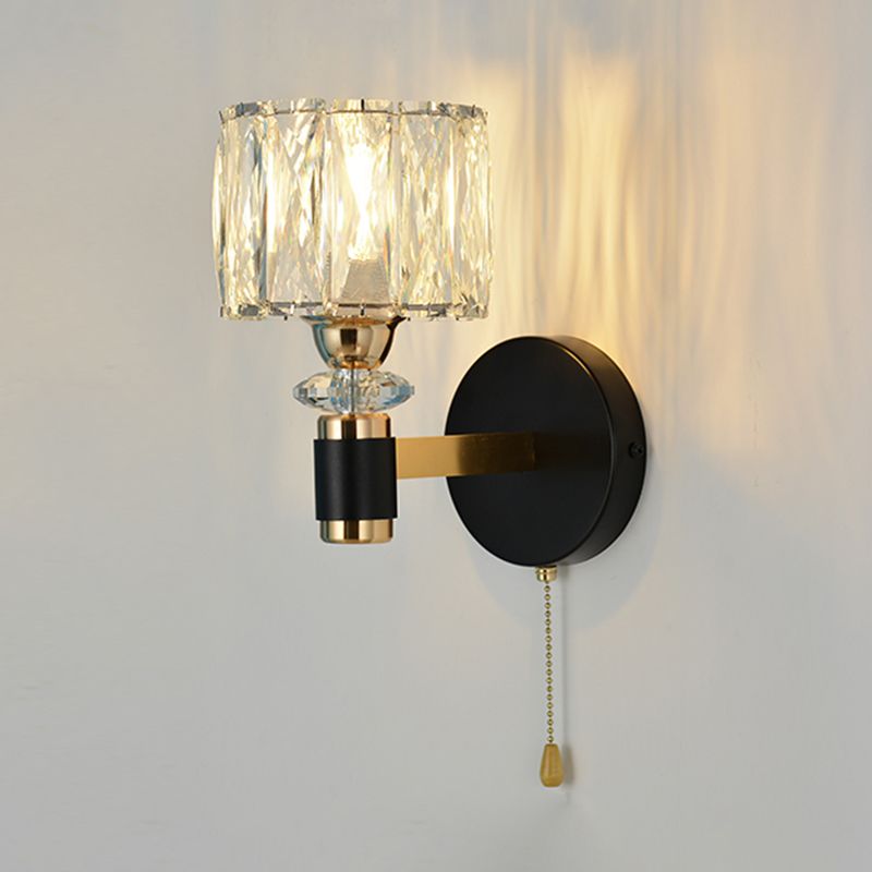 1 Lichtzylindrische Wandleuchte Leuchte Moderne Stil Schwarzer Kristallwandhalterung Beleuchtung