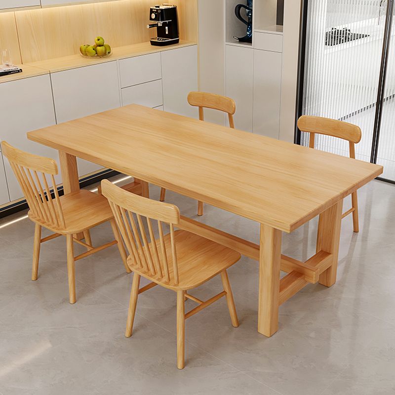 Trestle Dining Table Set 1/4 Pcs Rectangle Dining Table and Chairs in Natural