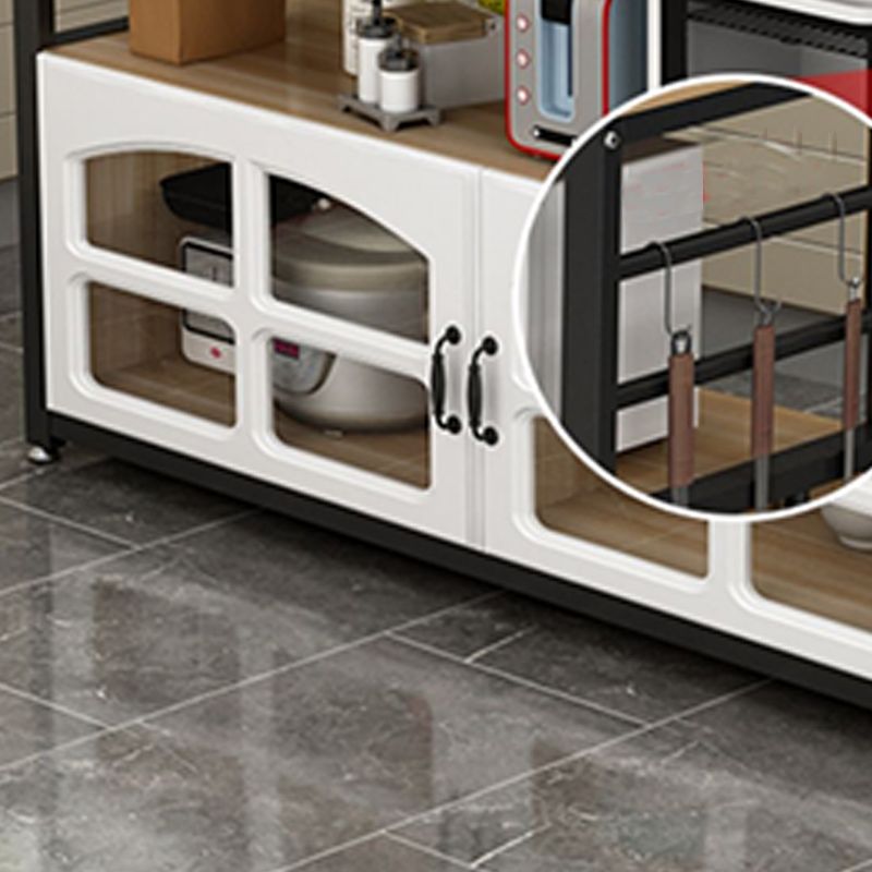 Black and White Kitchen Cart Metal and Wood Kitchen Island with Storage Cabinets