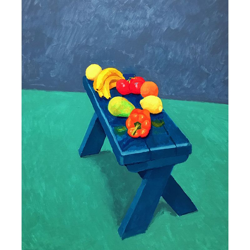 Fruit in Still Life Murals Blue-Green Art Deco Wall Covering for Bedroom, Made to Measure