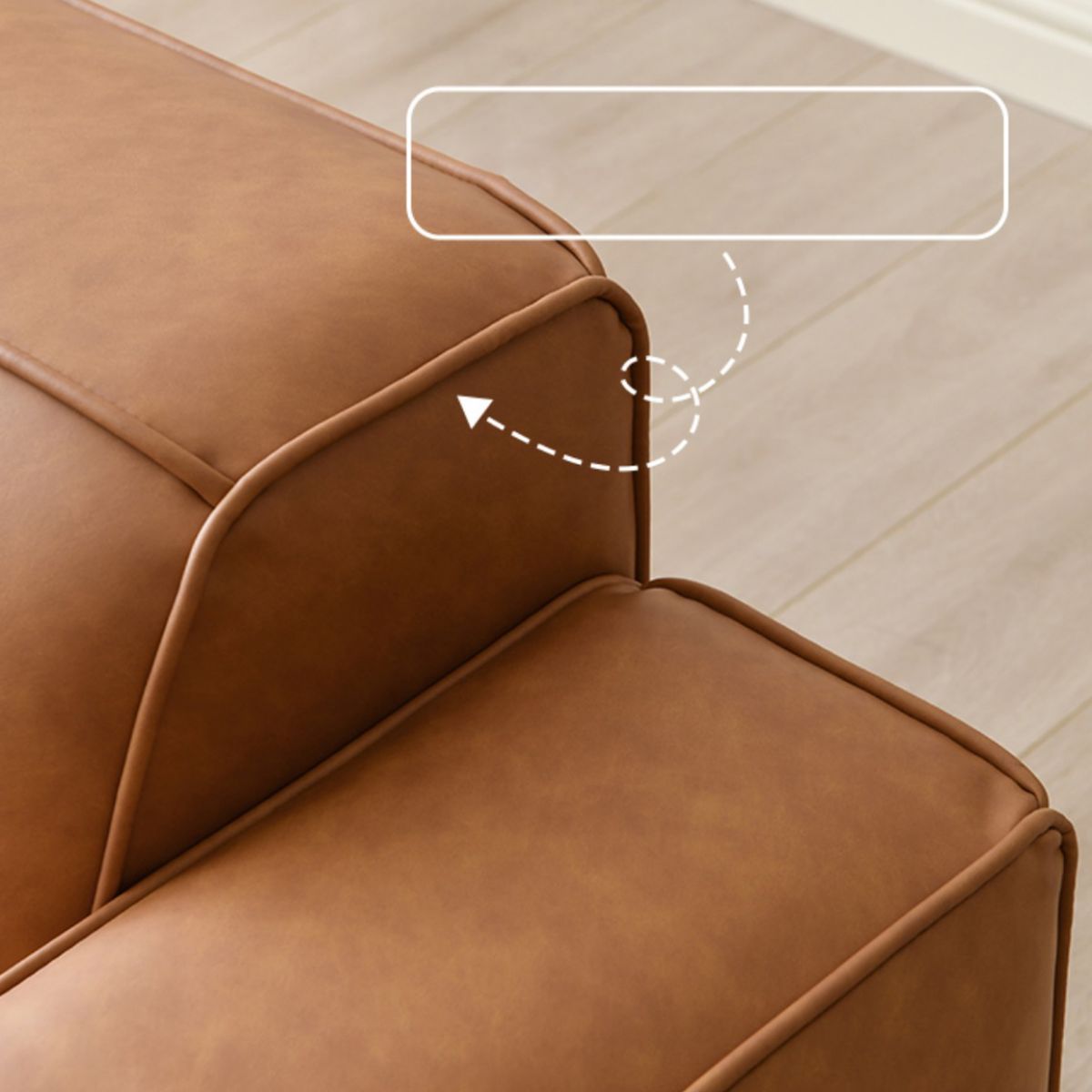 Contemporary Stationary Faux Leather Sofa Living Room Square Arm Tight Back Sofa