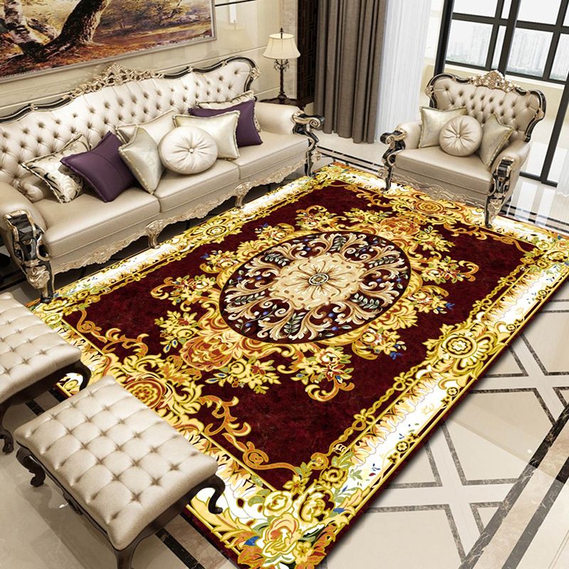 Red Luxury Carpet Polyester Graphic Carpet Washable Carpet for Home Decoration