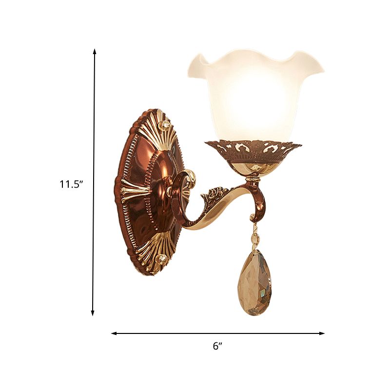 1/2 Lights Scalloped Sconce Modern White Glass Wall Mounted Light Fixture with Crystal Stand