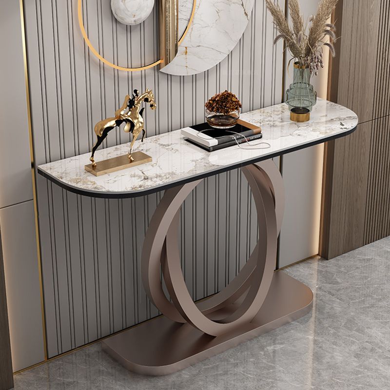 Contemporary Console Table Stone Half Moon Accent Table , 13.78" W
