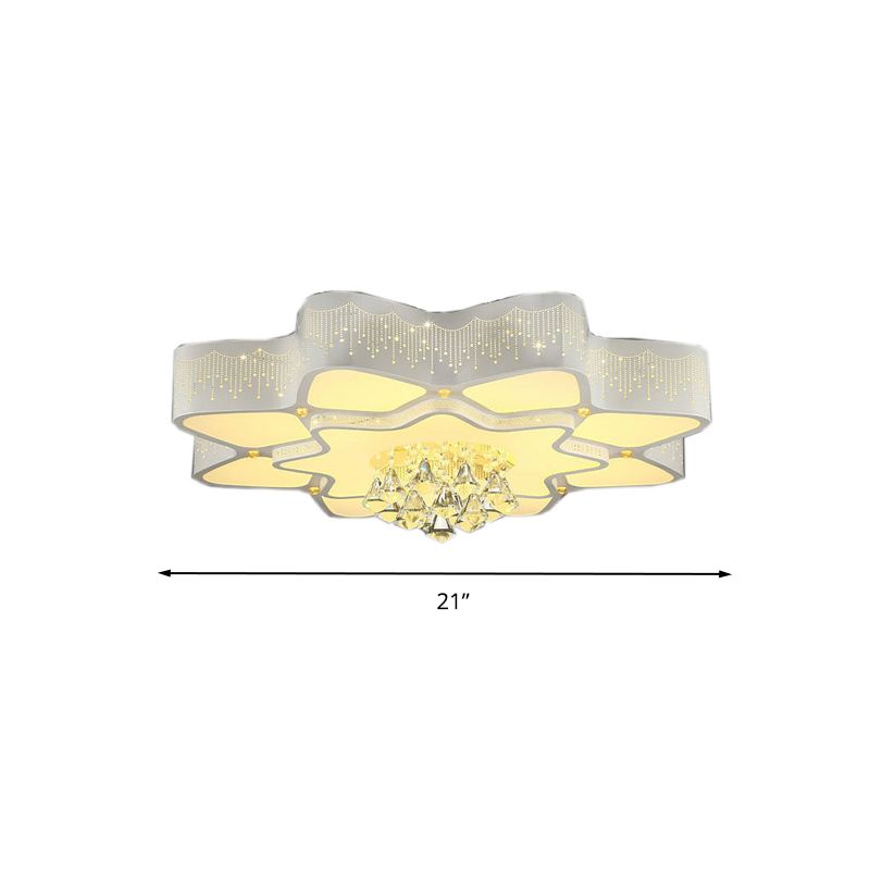 21"/24.5"/31.5" W Flower Crystal Flush Mount Lamp Modern LED Living Room Ceiling Mounted Fixture in White