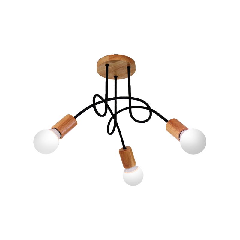 Bulb metallico con soffitto in metallo a filo a filo a loft industriale 3/5 luci semi di montaggio interno con tappo di legno