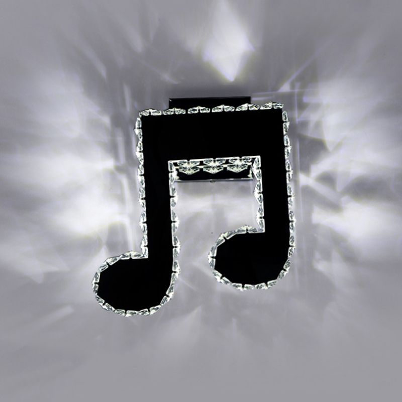 LED Wall Mounted Lamp Minimalist Music Noted Shaped Faceted Crystal Wall Lighting Fixture in Black