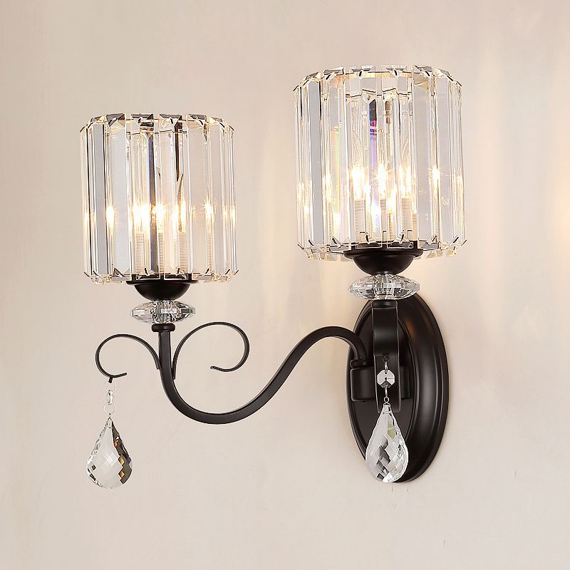 Crystal Geometric Shape Wall Light Modern Style 1/2 Light Wall Light Sconce in Black