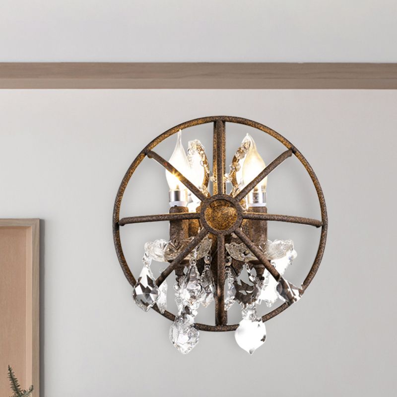 Tradicionalismo Vela de vela Ligera de lámpara 2 cabezas Iluminación de pared LED de metal con acento de cristal en óxido