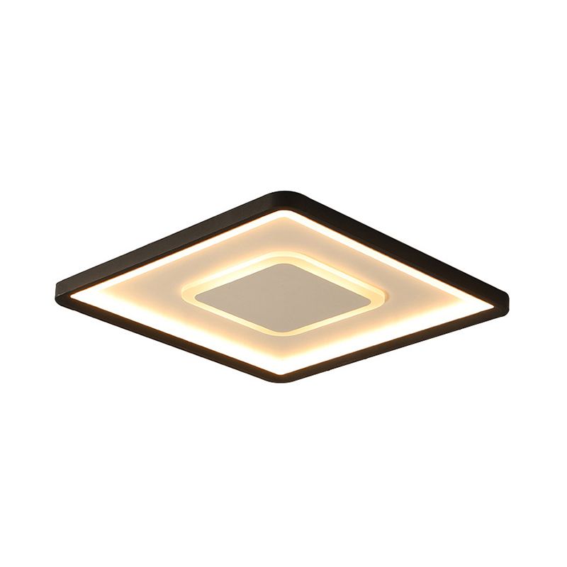 Aluminum Square Flush Mount Lamp 16"/19.5" Wide Modern LED Ceiling Light in Black, Warm/White Light/Remote Control Stepless Dimming