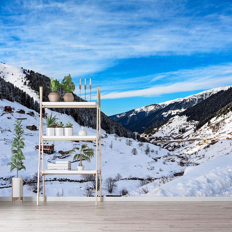 White Snow Mountain Landscape Mural Decal Waterproofing Living Room Wall Decor, Custom-Made