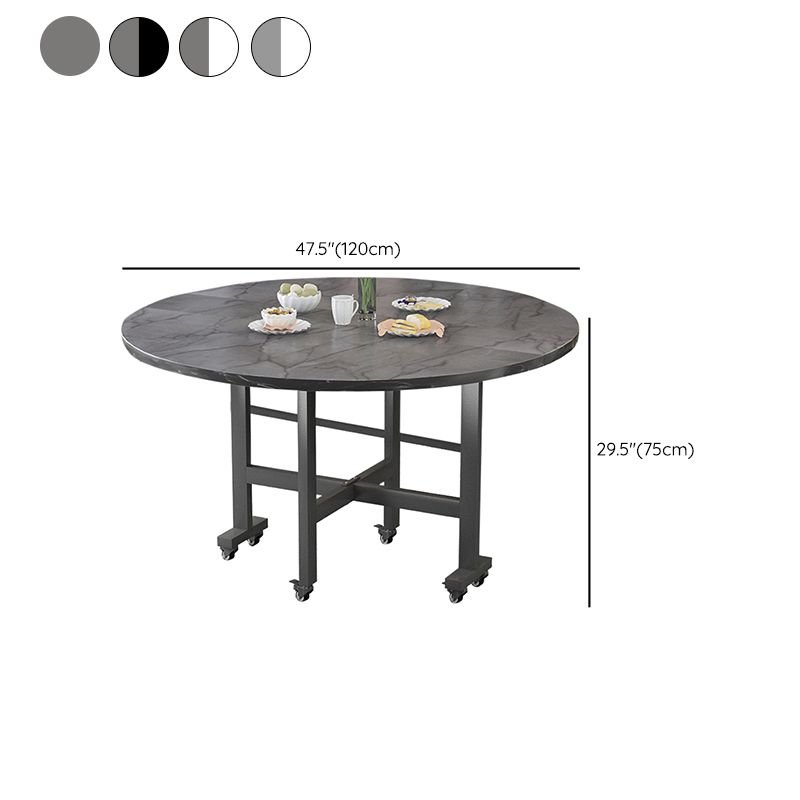 Modern Foldable Dining Table Round Grey Wood Tabletop with Metal Trestle Base