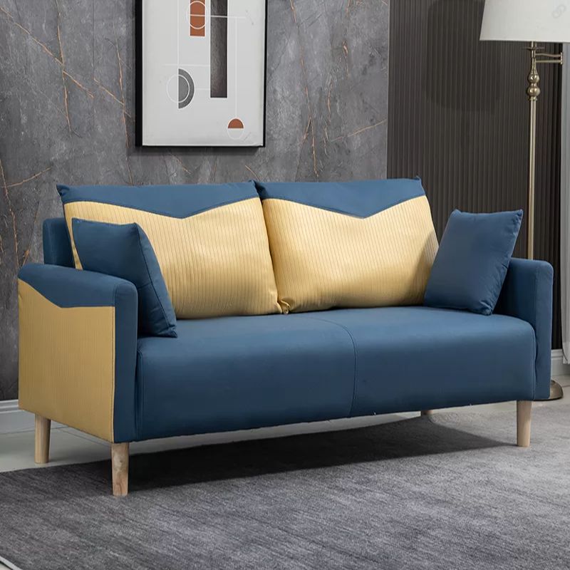 Contemporary Sofa with 2 Pillows Square Arm Living Room Seating
