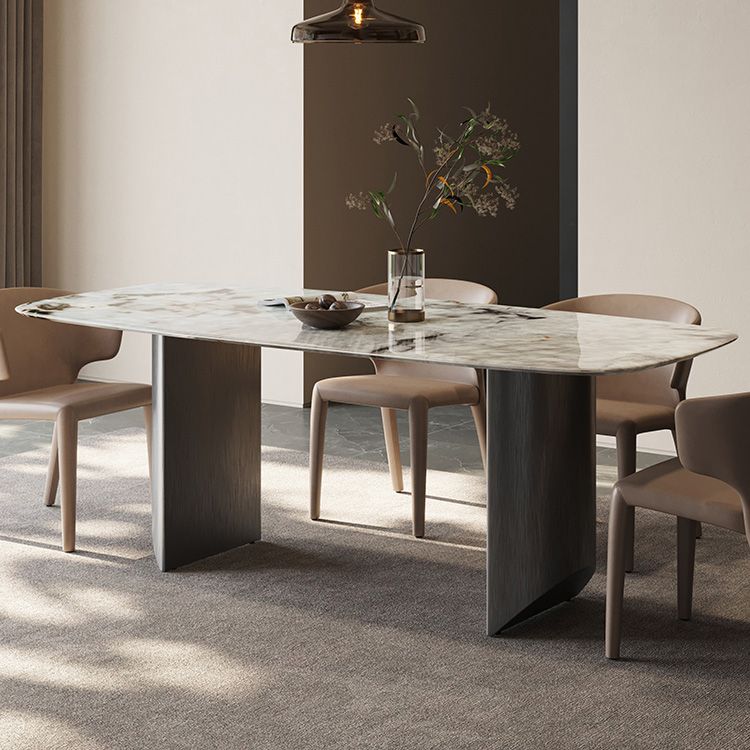 Double Pedestal Table Rectangle Dining Table for Kitchen Dining Room