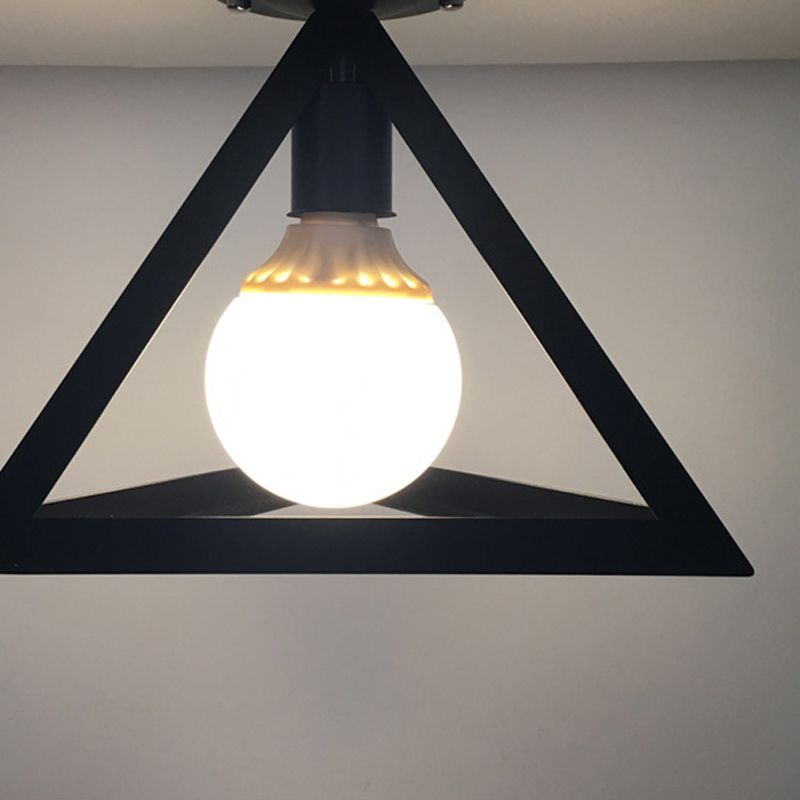 Geometric Shape Metal Flush Mount Light Industrial 1 Light Flush Ceiling Light in Black