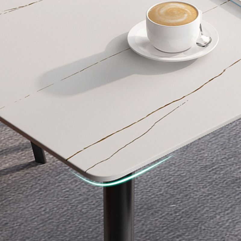 Stone Top Dining Table Rectangle Modern Dining Table with 4 Black Legs