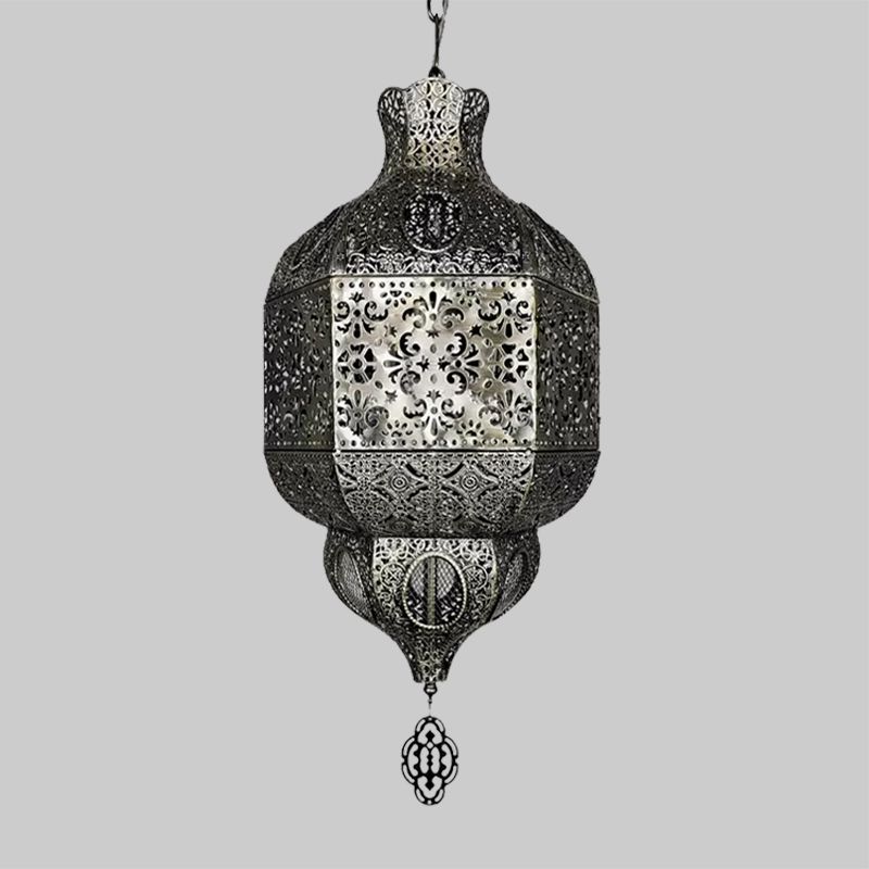 Silver Finish 3-Bulb Chandelier Lighting Arab Metallic Lantern Suspended Pendant Lamp