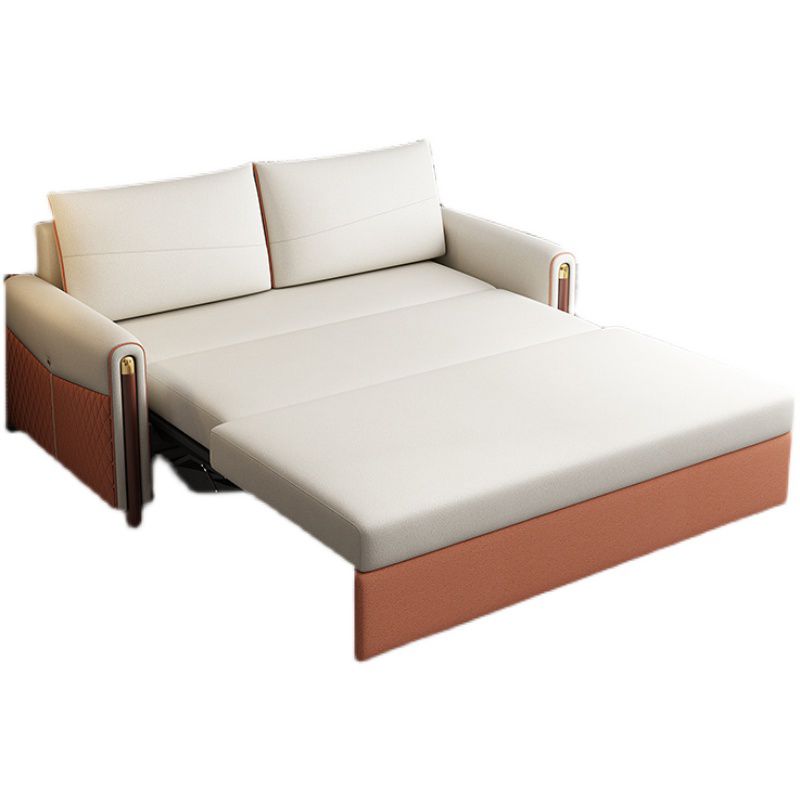 Contemporary Faux leather Sofa Bed 37.40" Wide Beige Sleeper Sofa
