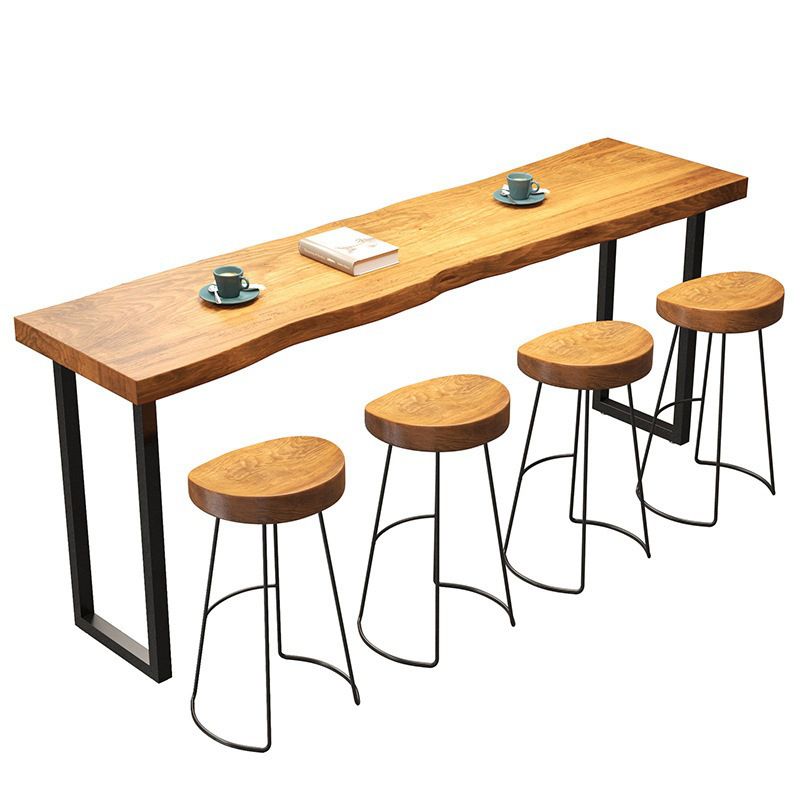 Coffee Shop Industrial Wood Barstool Metal Pedstal Bar Stool with Pedal