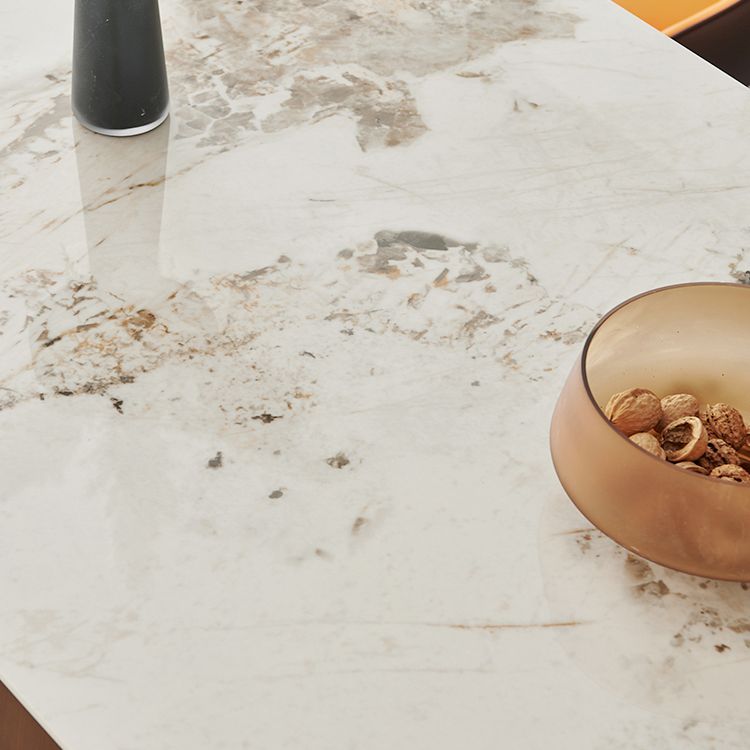 Metal Traditional Luxury Rectangle Indoor Table Sintered Stone Table with Pedestal