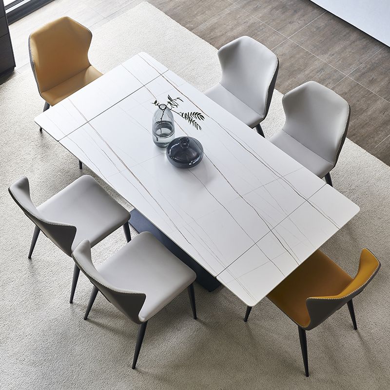 Contemporary Rectangle Dining Room Table Sintered Stone Table with Black Pedestal Base