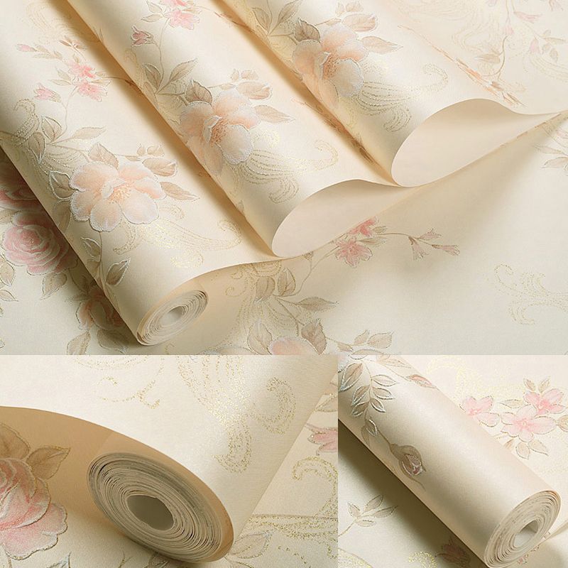 Rural Flower Peony Wallpaper Pastel Color Stain-Proof Wall Art for Bedroom, 54.2-sq ft