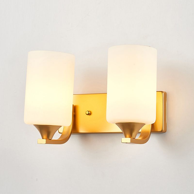 Modern Vanity Lighting Glass Shade Wall Light Fixture in Gold for Bathroom