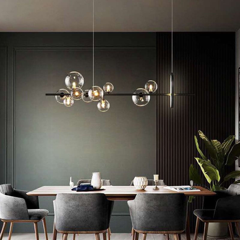Black Island Lights Modernes Multi-Head-Restaurant Hanging Lamps mit Globe Glass Shade